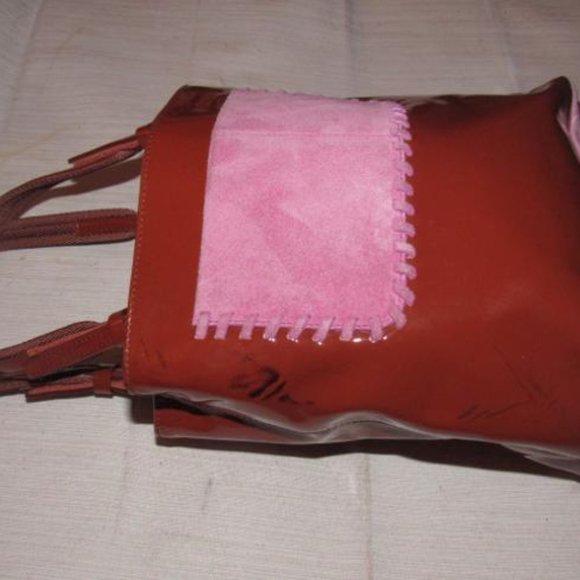 Prada Vintage Red Patent Leather And Pink Suede Designer Satchel Purse - Picture 4 of 11